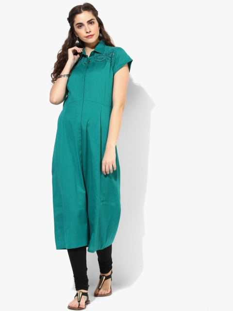 

Sabhyata Women Teal Green Solid A-Line Kurta