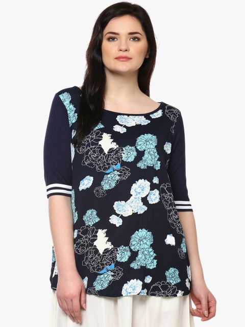 

ALTOMODA by Pantaloons Plus Size Women Blue White Printed Top