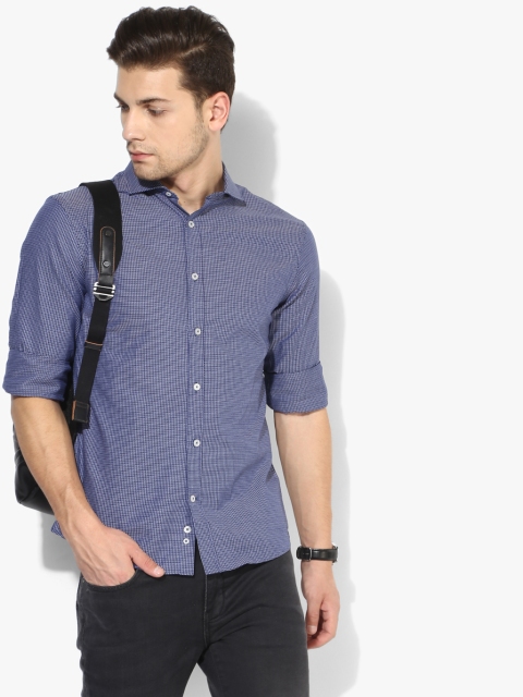 

Blue Printed Slim Fit Casual Shirt