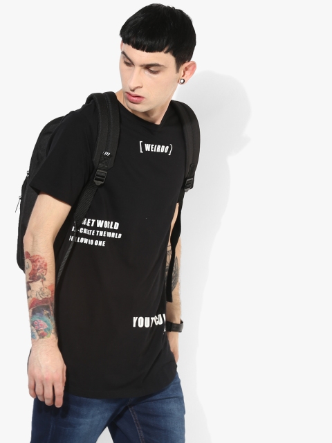 Black Printed Regular Fit Round Neck T-Shirt