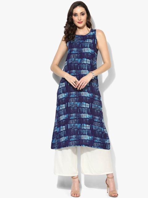 

Sabhyata Navy Printed A-Line Kurta, Navy blue