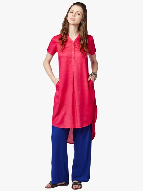 

Global Desi Women Pink Solid A-Line Kurta