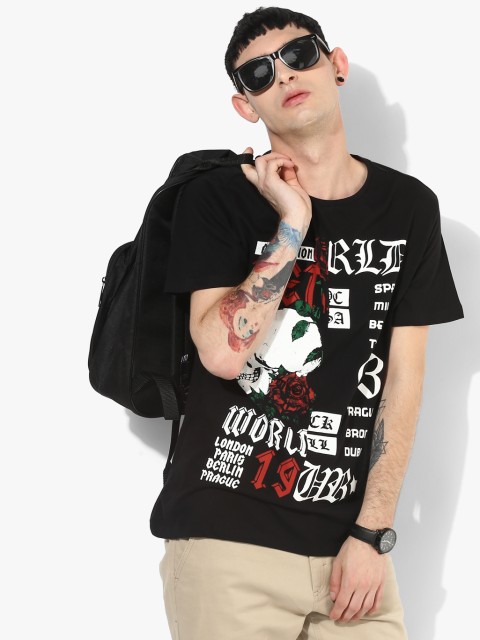 

Black Printed Regular Fit Round Neck T-Shirt