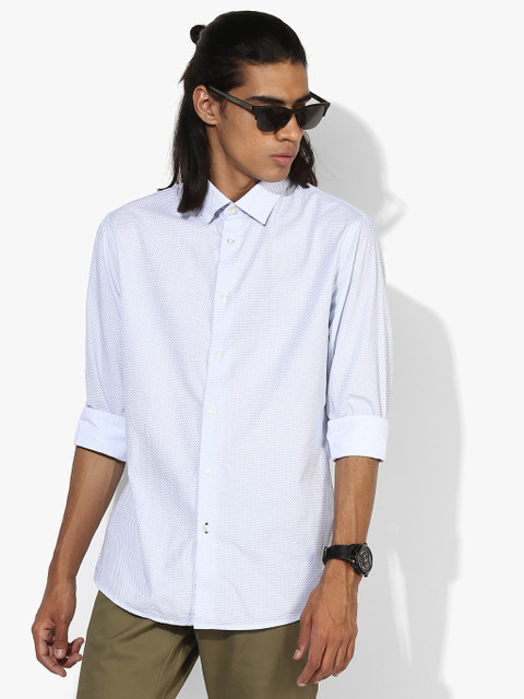 

Light Blue Printed Regular Fit Casual Shirt