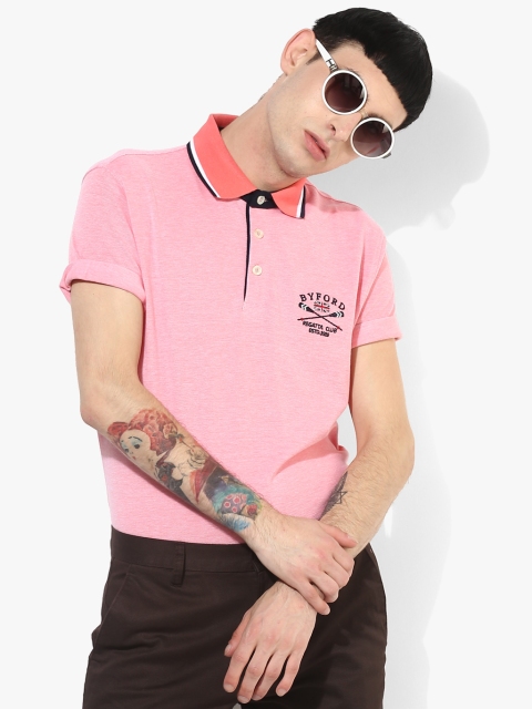 

Pink Textured Slim Fit Polo T-Shirt