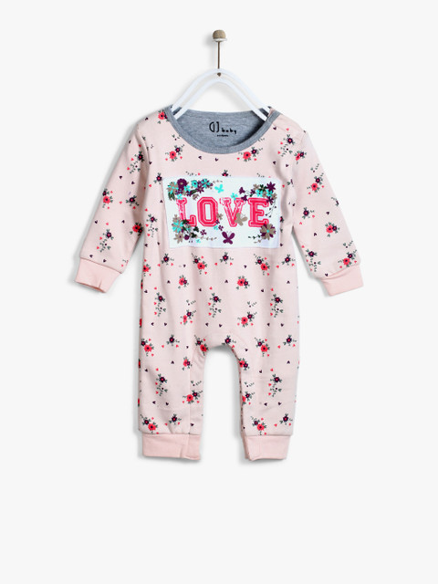 

Gini and Jony Girls' Pink Printed Rompers