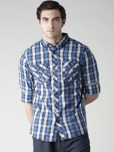 

Tokyo Laundry Men Blue & White Regular Fit Checked Casual Shirt