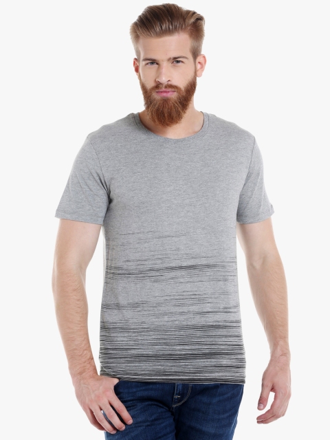 

Grey Printed Slim Fit Round Neck T-Shirt