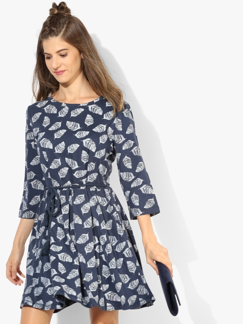 

Wills Lifestyle Women Blue Printed Fit and Flare Dress