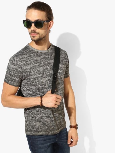 

Grey Printed Slim Fit Round Neck T-Shirt