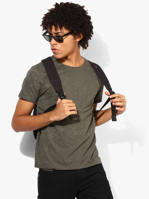 

Olive Printed Slim Fit Round Neck T-Shirt
