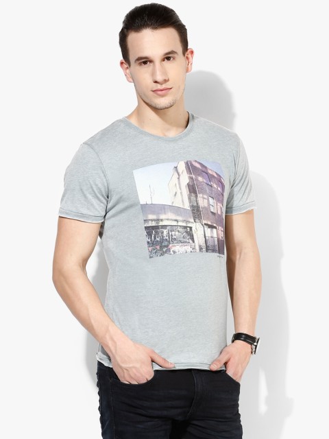 

Grey Printed Slim Fit Round Neck T-Shirt