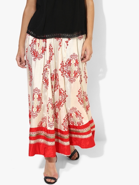 

Beige Printed Flared Skirt