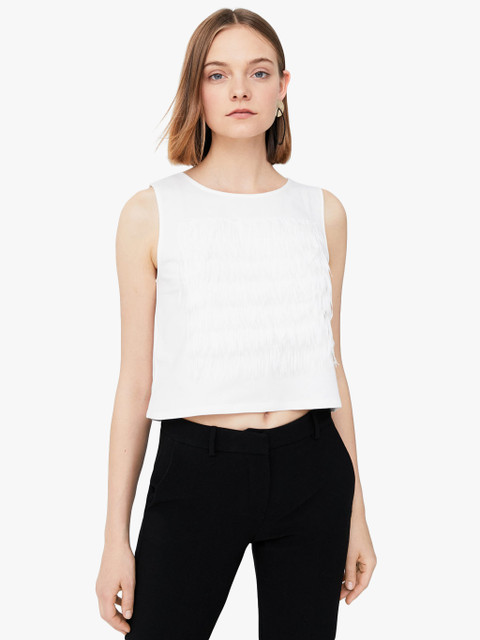 

White Fringe Cotton T-Shirt