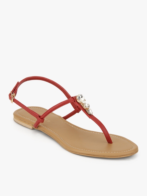 

Addons Women Red Embellished T-Strap Flats