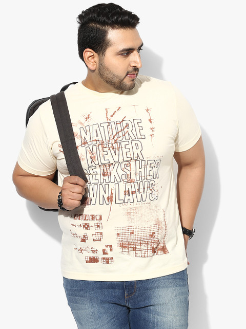 

ALTOMODA by Pantaloons Plus Size Cream Printed Regular Fit Round Neck T-Shirt