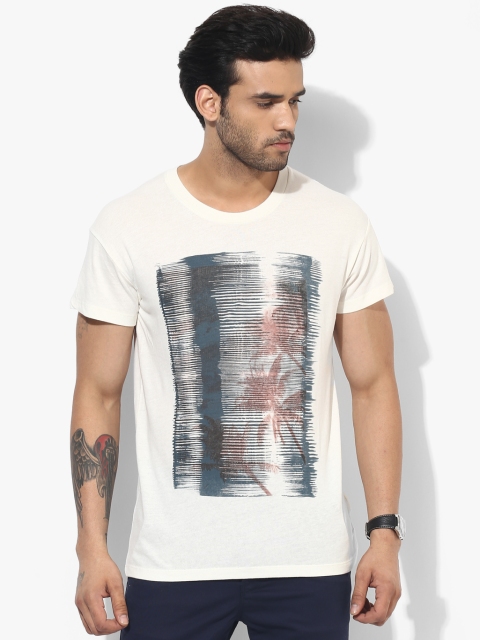 

Cream Printed Slim Fit Round Neck T-Shirt