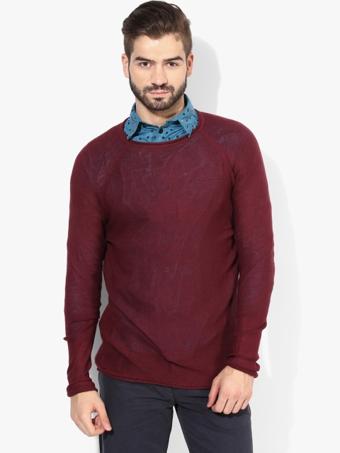 

Maroon Solid Round Neck Sweater