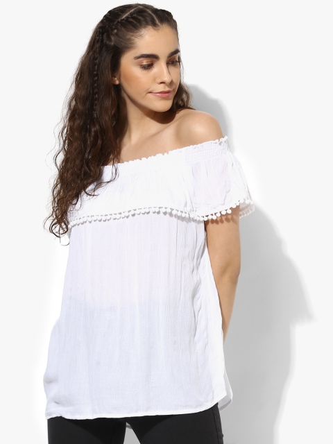 

White Pom Trim Bardot Top