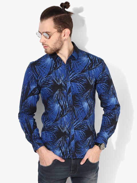 

Blue Printed Slim Fit Casual Shirt