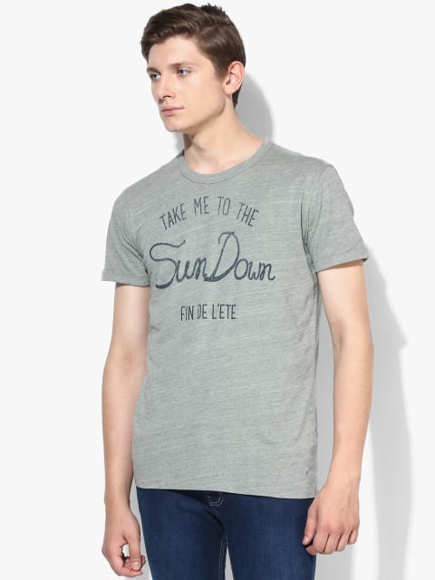 

Grey Printed Slim Fit Round Neck T-Shirt