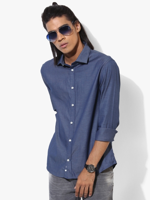 

Blue Solid Slim Fit Denim Shirt