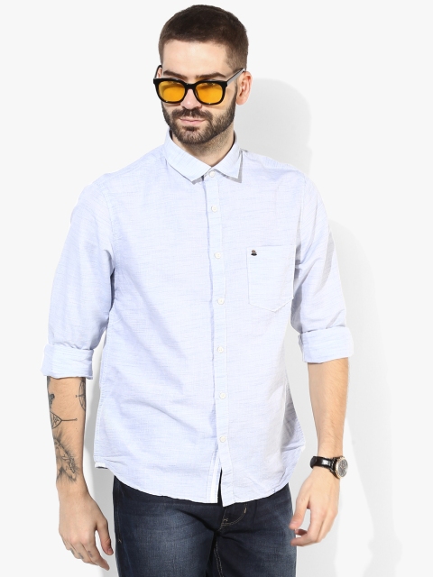 

Blue Self Design Slim Fit Casual Shirt
