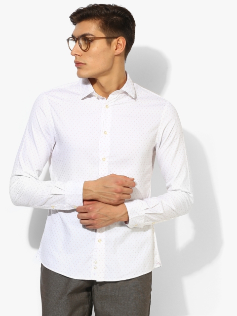 

White Printed Slim Fit Casual Shirt