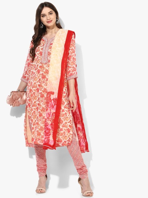 

Biba Women Pink & Printed Kurta with Churidar & Dupatta