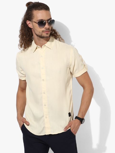 

Grey Solid Slim Fit Casual Shirt, Cream