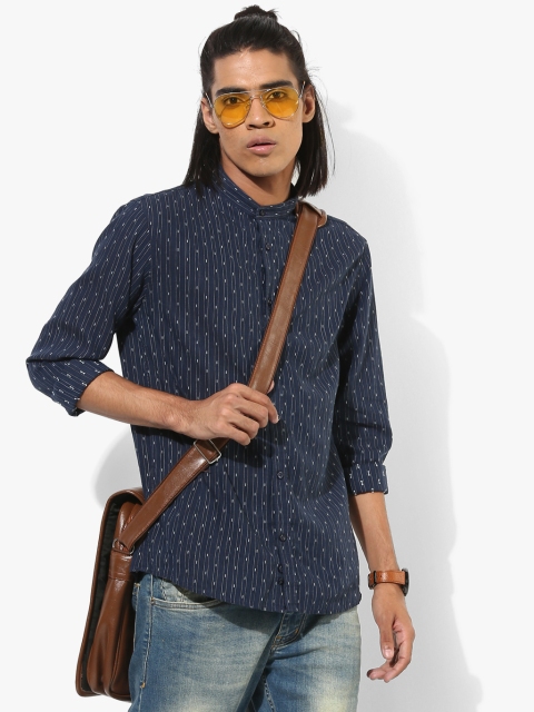 

Navy Blue Striped Slim Fit Casual Shirt