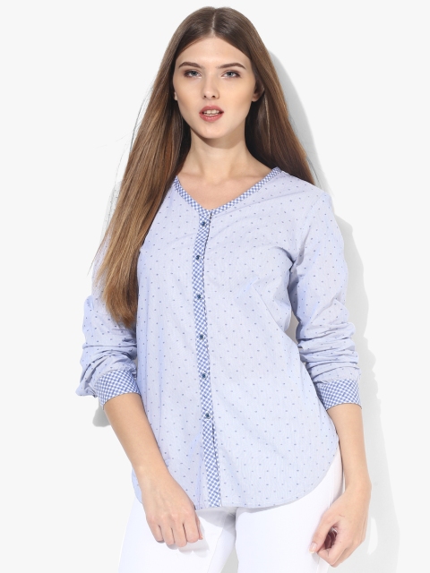 

Light Blue Printed Cotton Blend Shirt