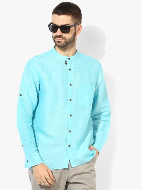 

Aqua Blue Solid Regular Fit Casual Shirt