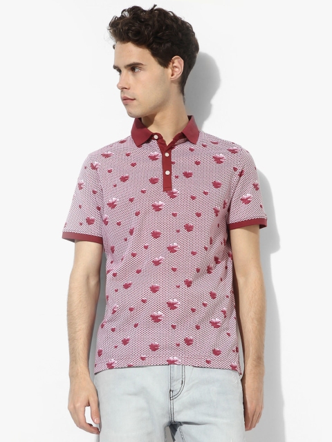 

Pink Printed Slim Fit Polo T-Shirt