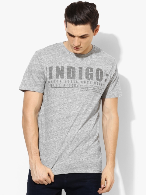 

Grey Printed Slim Fit Round Neck T-Shirt