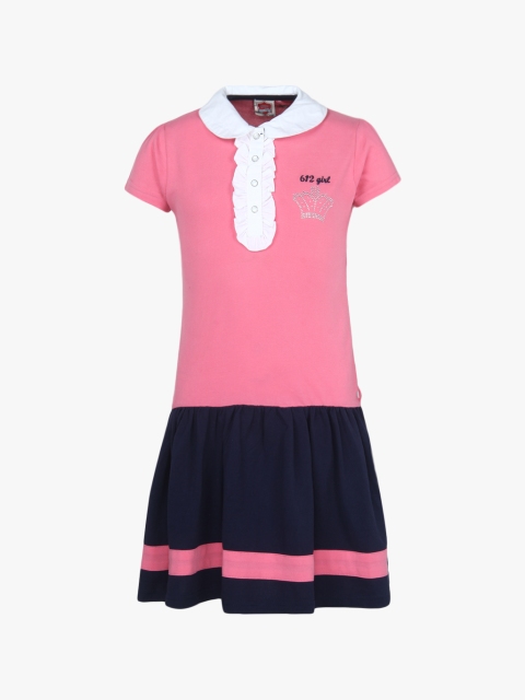 

612 league Girls Pink Colourblocked Drop-Waist Dress