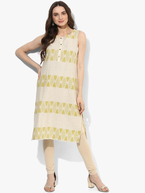 

RANGMANCH BY PANTALOONS Women Beige & Yellow Printed Straight Kurta