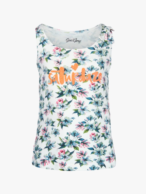 

Gini and Jony Girls Off-White & Green Floral Print A-Line Top