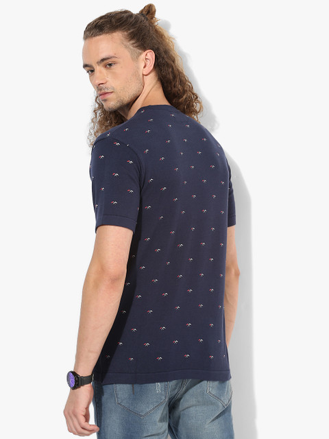 

Blue Printed Slim Fit Polo T-Shirt, Navy blue