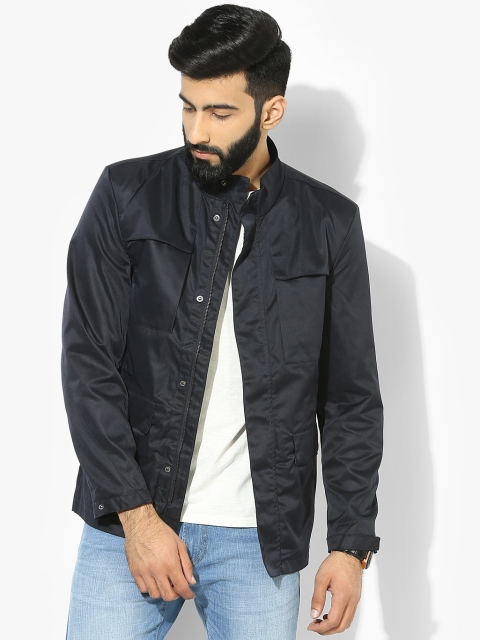 

Navy Blue Solid Slim Fit Casual Jacket