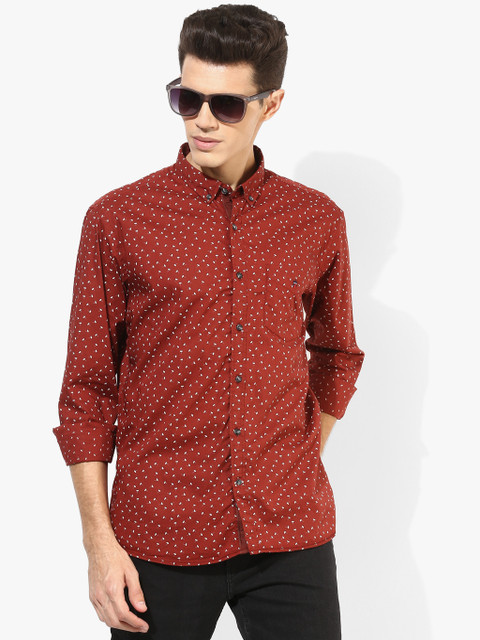 

Maroon Printed Slim Fit Casual Shirt