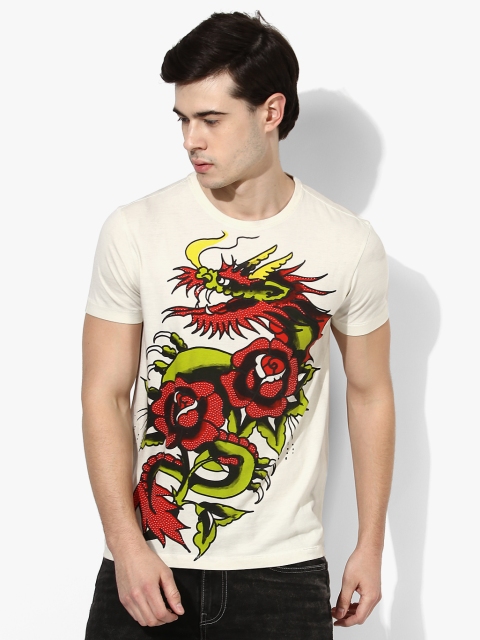 

Off White Printed Regular Fit Round Neck T-Shirt