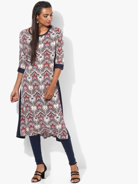 

Shree Women Off-White & Navy Blue Printed A-Line Kurta