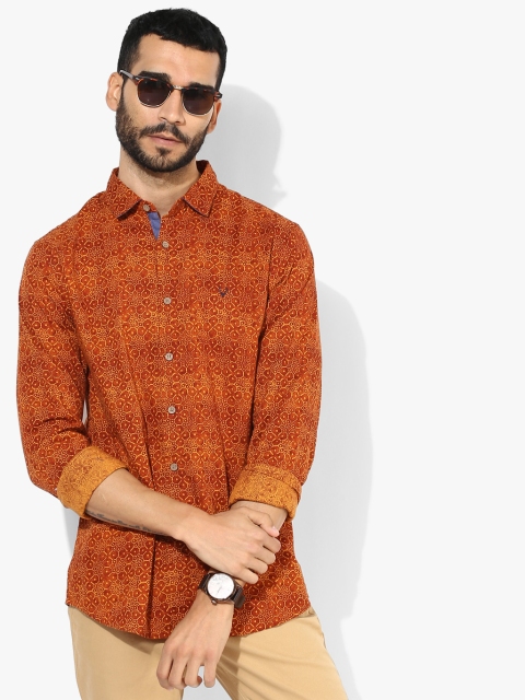 

Orange Printed Regular Fit Casual Shirt