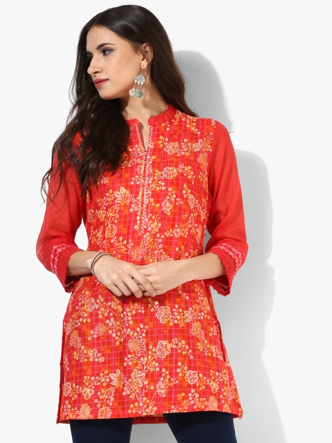

Biba Women Red Printed Straight Kurti