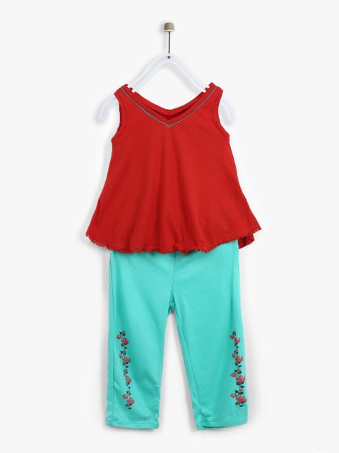 

Gini and Jony Girls Red & Sea Green Solid Top with Trousers