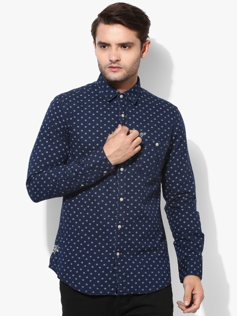

Navy Blue Printed Regular Fit Casual Shirt