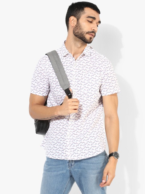 

White Printed Slim Fit Casual Shirt