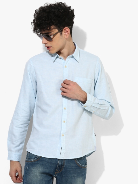 

Aqua Blue Textured Regular Fit Casual Shirt