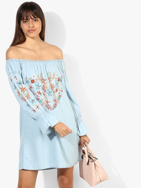 

Light Blue Embroidered Off Shoulder Dress